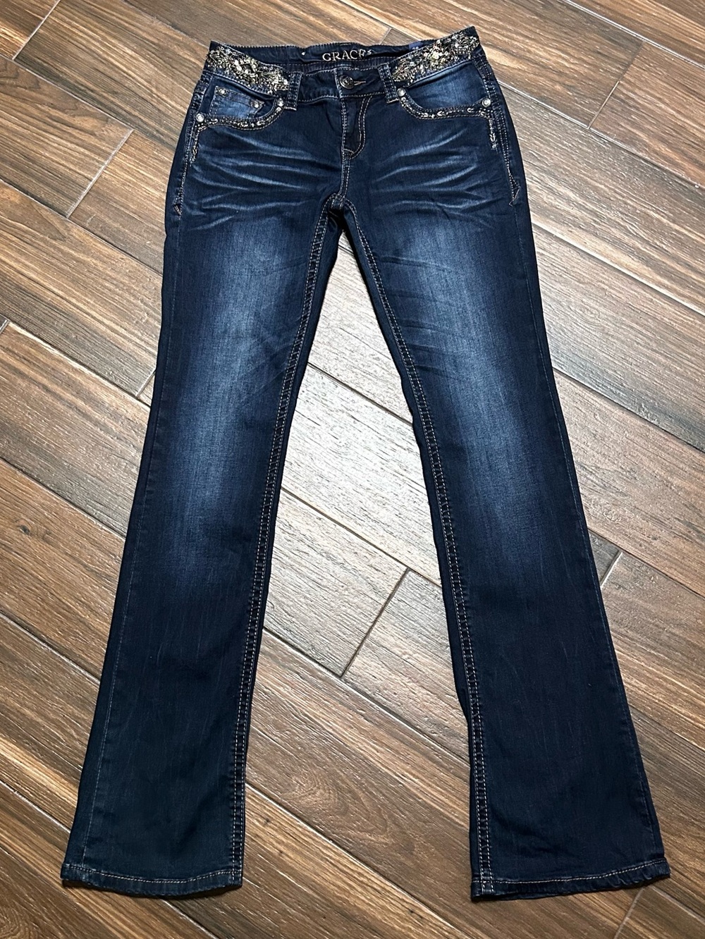 Grace in LA Bootcut Jeans 28 Dark Wash Sequin Embellishment